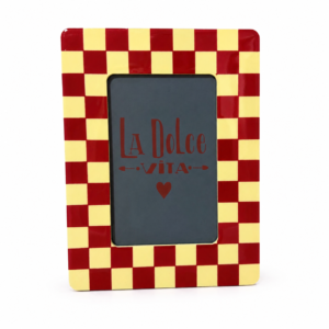 Porta Retrato MDF com Vidro Xadrez Vermelho e Creme La Doce Vita 15x10 Decorativo