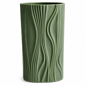 Vaso Decorativo de Porcelana Verde Sálvia Texturizado 24 cm| Vaso Moderno para Sala, Aparador e Estante