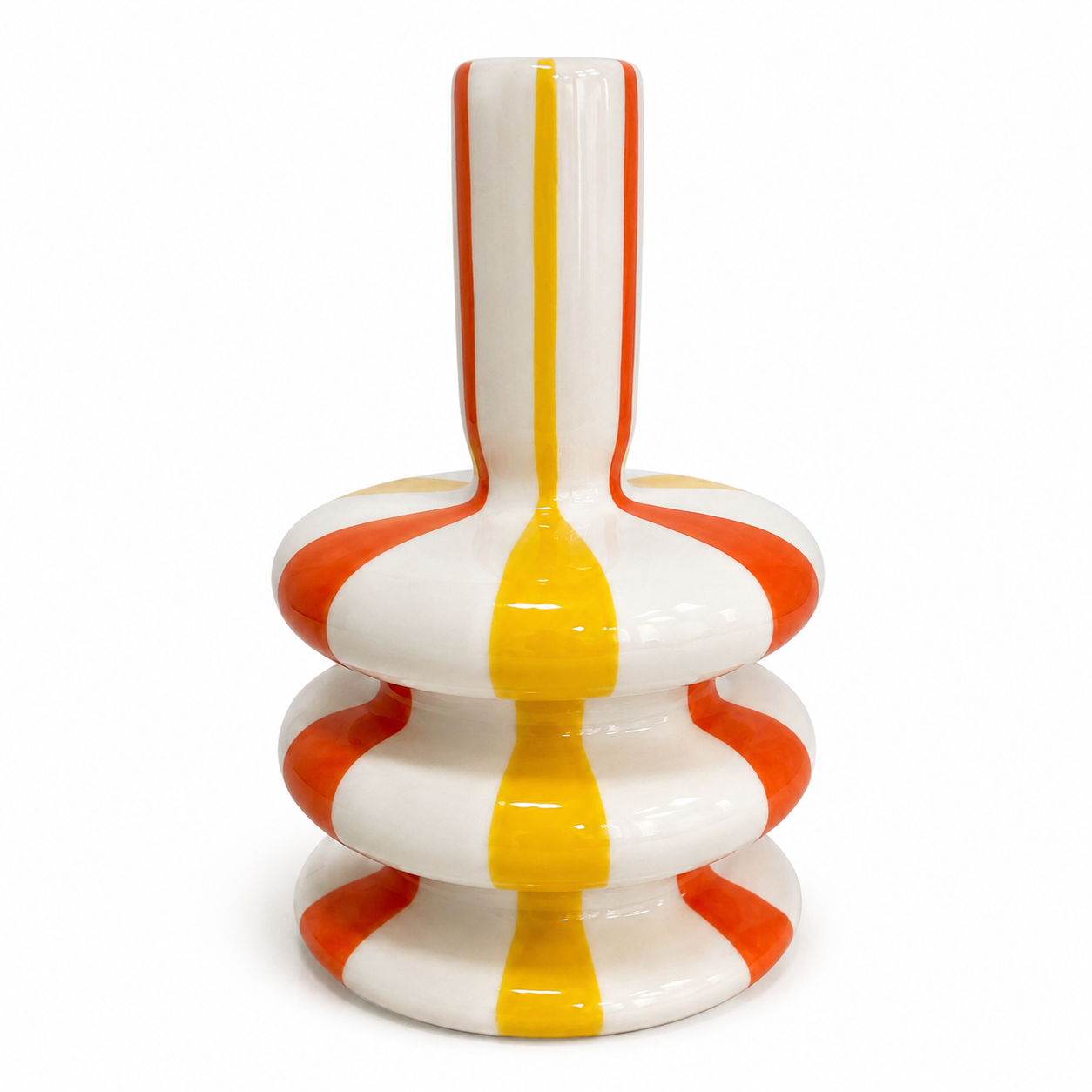 Vaso Decorativo Moderno Cerâmica Listrado Colorido Design Escultural Luxo