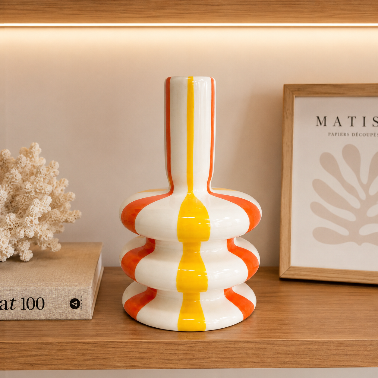 Vaso Decorativo Moderno Cerâmica Listrado Colorido Design Escultural Luxo - Imagem 2