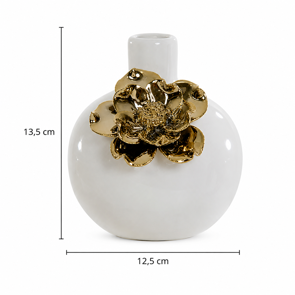 Vaso Decorativo Cerâmica Branca com Flor Dourada | Elegante e Sofisticado - Imagem 3