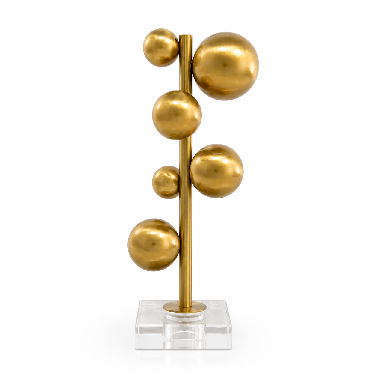 Escultura Decorativa Bolas Douradas com Base em Acrílico Cristal