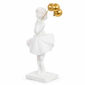 Escultura Decorativa Menina com Balões Dourados em Poliresina | Adorno Moderno e Delicado