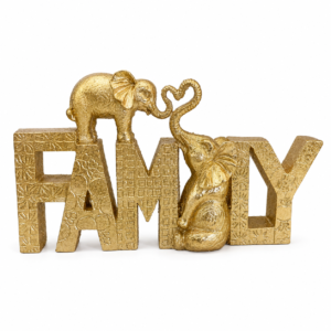 Adorno Decorativo Family Dourado com Elefantes em Poliresina | Escultura de Família Luxo