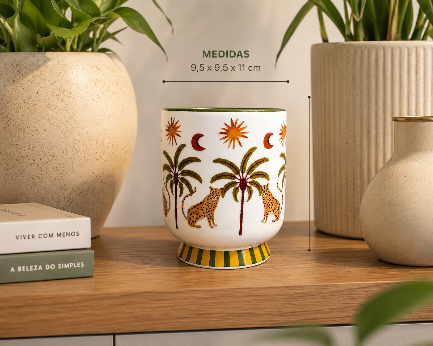 Vaso Decorativo de Cerâmica Tropicália Leopardo e Palmeiras | Design Exclusivo Colorido - Imagem 2