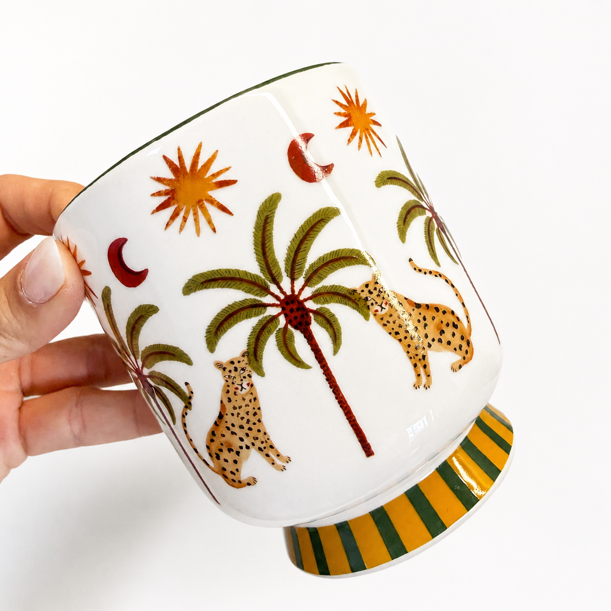 Vaso Decorativo de Cerâmica Tropicália Leopardo e Palmeiras | Design Exclusivo Colorido - Imagem 3