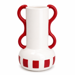 Vaso de Cerâmica Decorativo Branco e Vermelho Moderno | Design Artístico e Contemporâneo