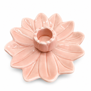 Porta-Vela Flor Rosa em Cerâmica Decorativa | Castiçal Delicado para Mesa e Aparador 10x10x4 cm
