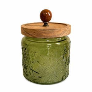 Pote Decorativo de Vidro Verde com Tampa de Madeira 500ml | Porta Mantimentos e Organizador 500ML