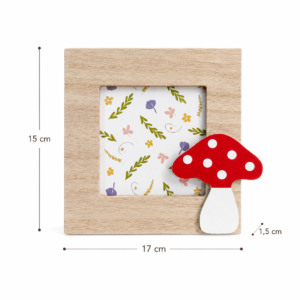 Porta-Retrato Infantil Cogumelo em MDF e Vidro | Decoração Encantadora para Quarto Infantil 17X15X1,5CM