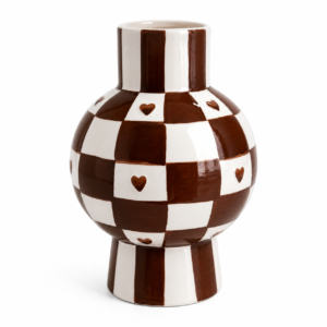Vaso Decorativo Xadrez Coração em Cerâmica | Design Moderno e Afetivo para Estante e Aparador CHECKER LOVE 15X21CM