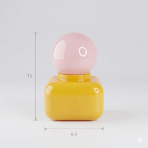 Vaso Decorativo de Vidro Amarelo com Tampa Esfera Rosa | Design Moderno Colorido 9,5X12CM