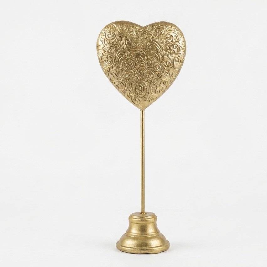 Escultura Decorativa Coração Dourado em Poliresina | Adorno Elegante para Mesa e Aparador 4,5X6X17CM