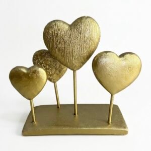 Escultura Decorativa 4 Corações Dourados em Poliresina | Adorno de Amor e Elegância