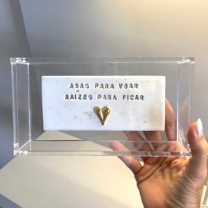 Caixa Decorativa Acrílico Cristal e Cerâmica Artesanal | Asas para Voar, Raízes para Ficar