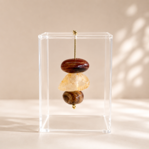 Caixa de Acrílico Cristal com Pedra Natural Cornalina e Citrino | Decor Afetiva 8x8x12 cm