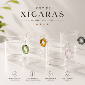 Jogo de Xícaras de Vidro Borossilicato Coloridas 100ml | Kit com 4 Peças