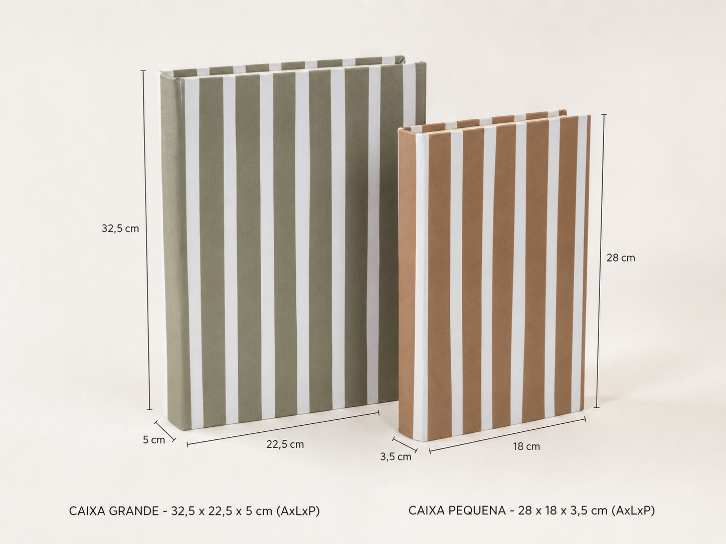 Kit Caixa Livro Decorativa Listrada em PU – Conjunto com 2 Peças Verde e Terracota - Imagem 3