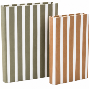 Kit Caixa Livro Decorativa Listrada em PU – Conjunto com 2 Peças Verde e Terracota