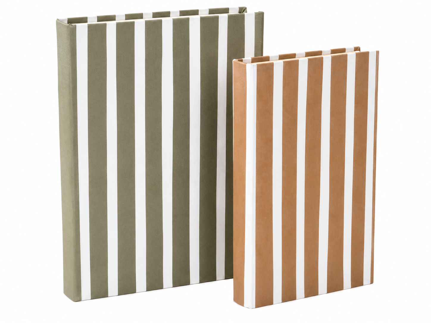 Kit Caixa Livro Decorativa Listrada em PU – Conjunto com 2 Peças Verde e Terracota