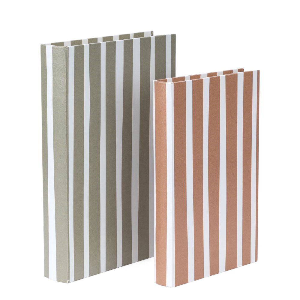 Kit Caixa Livro Decorativa Listrada em PU – Conjunto com 2 Peças Verde e Terracota - Imagem 4