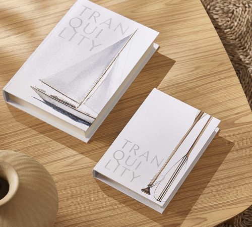 Caixa Livro Decorativo Tranquility & Sea Soul – Conjunto com 2 Peças em MDF e Canvas