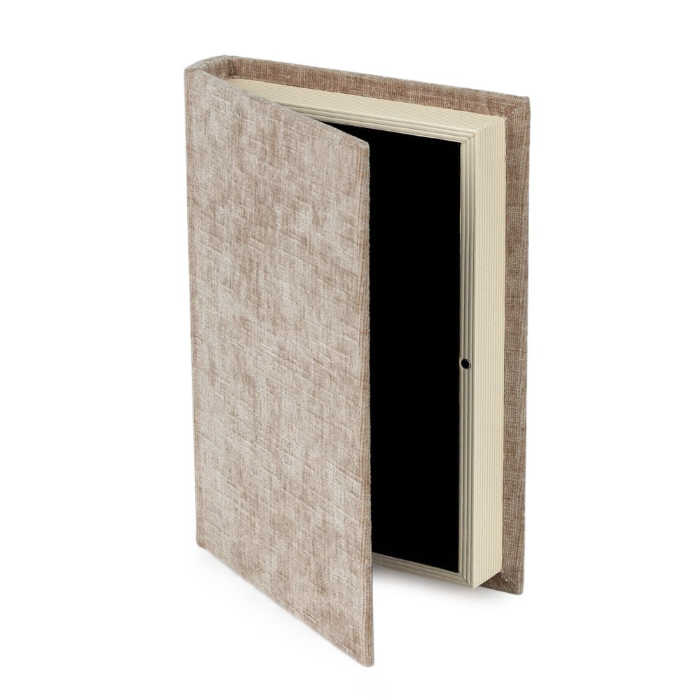 Caixa Livro Decorativo em Veludo e MDF – Conjunto com 2 Peças Bege - Imagem 6