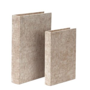 Caixa Livro  Decorativo em Veludo e MDF – Conjunto com 2 Peças Bege