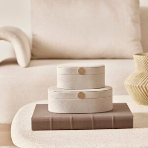 Caixa Decorativa Oval em PU e MDF com Fecho Dourado tamanho G