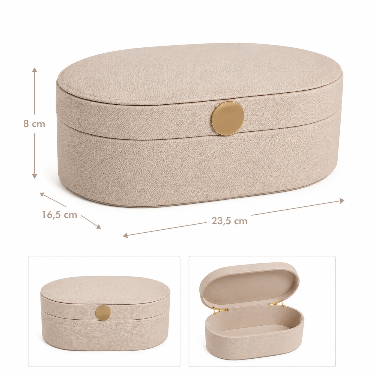 Caixa Decorativa Oval em PU e MDF com Fecho Dourado tamanho G - Imagem 5