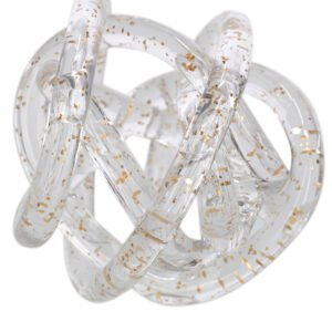 Escultura Decorativa Nó  em Vidro Transparente com Flocos Dourados – Design Contemporâneo