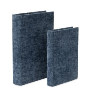 Livro Caixa Decorativo em Veludo Azul Marinho e MDF – Conjunto com 2 Peças