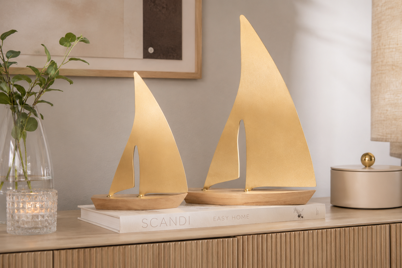 Kit Barco Decorativo em Madeira e Metal Dourado | Tamanhos P e G - Imagem 4