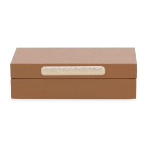 Caixa Organizadora Decorativa em Courino Caramelo com Fecho Dourado – Disponível nos Tamanhos P e G