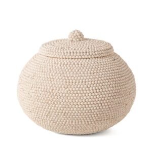 Caixa Decorativa com Tampa em Poliresina Texturizada Off White – Design Orgânico