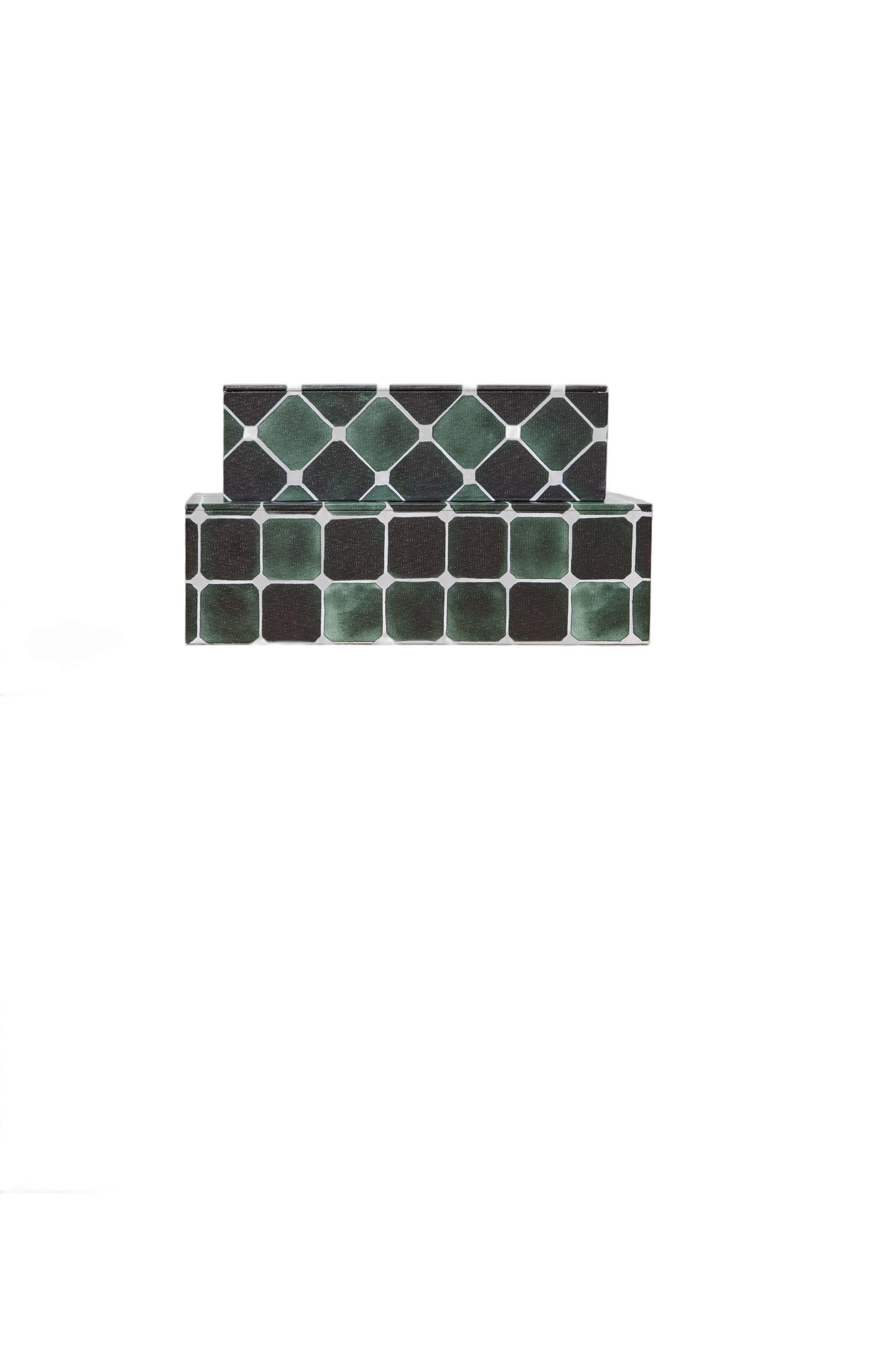 Kit Caixas Decorativas em MDF Revestidas em Canvas Verde – 2 Peças