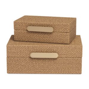 Kit Caixas Decorativas em MDF Revestidas em PU Marrom – 2 Peças