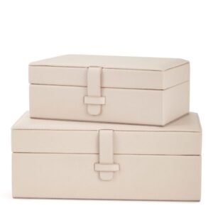 Kit Caixas Decorativas em MDF Revestidas em PU Off White – 2 Peças
