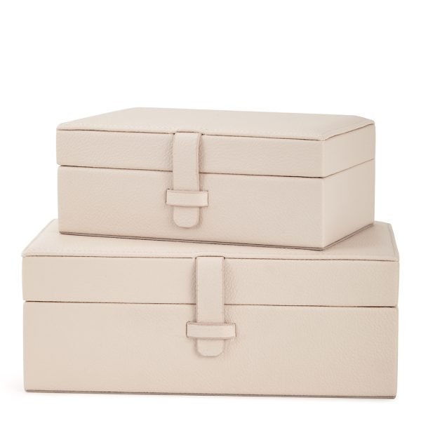 Kit Caixas Decorativas em MDF Revestidas em PU Off White – 2 Peças