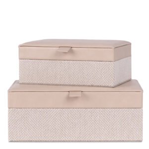 Kit Caixas Decorativas em MDF Revestidas em PU Off White – 2 Peças