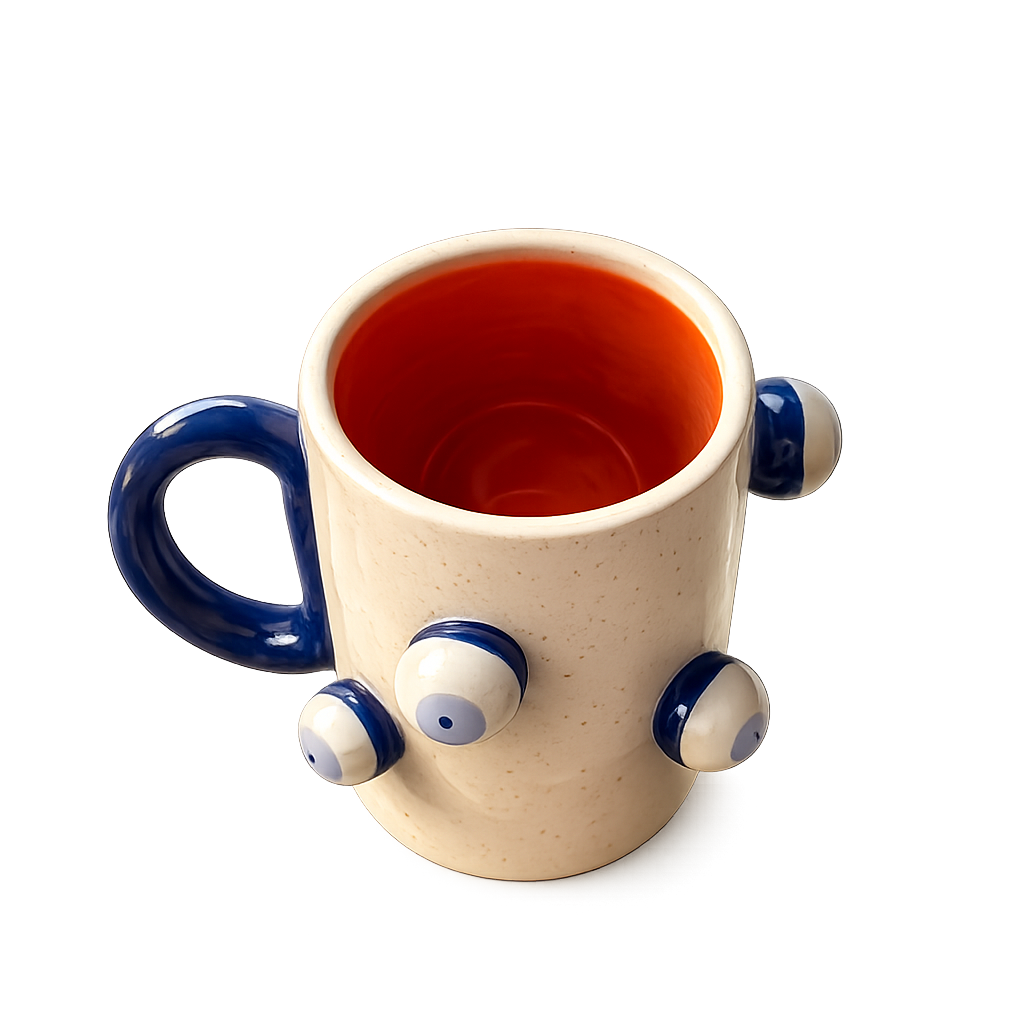 Caneca de Cerâmica Artesanal 220 ml Olho Grego Detalhes Orgânicos - Imagem 2