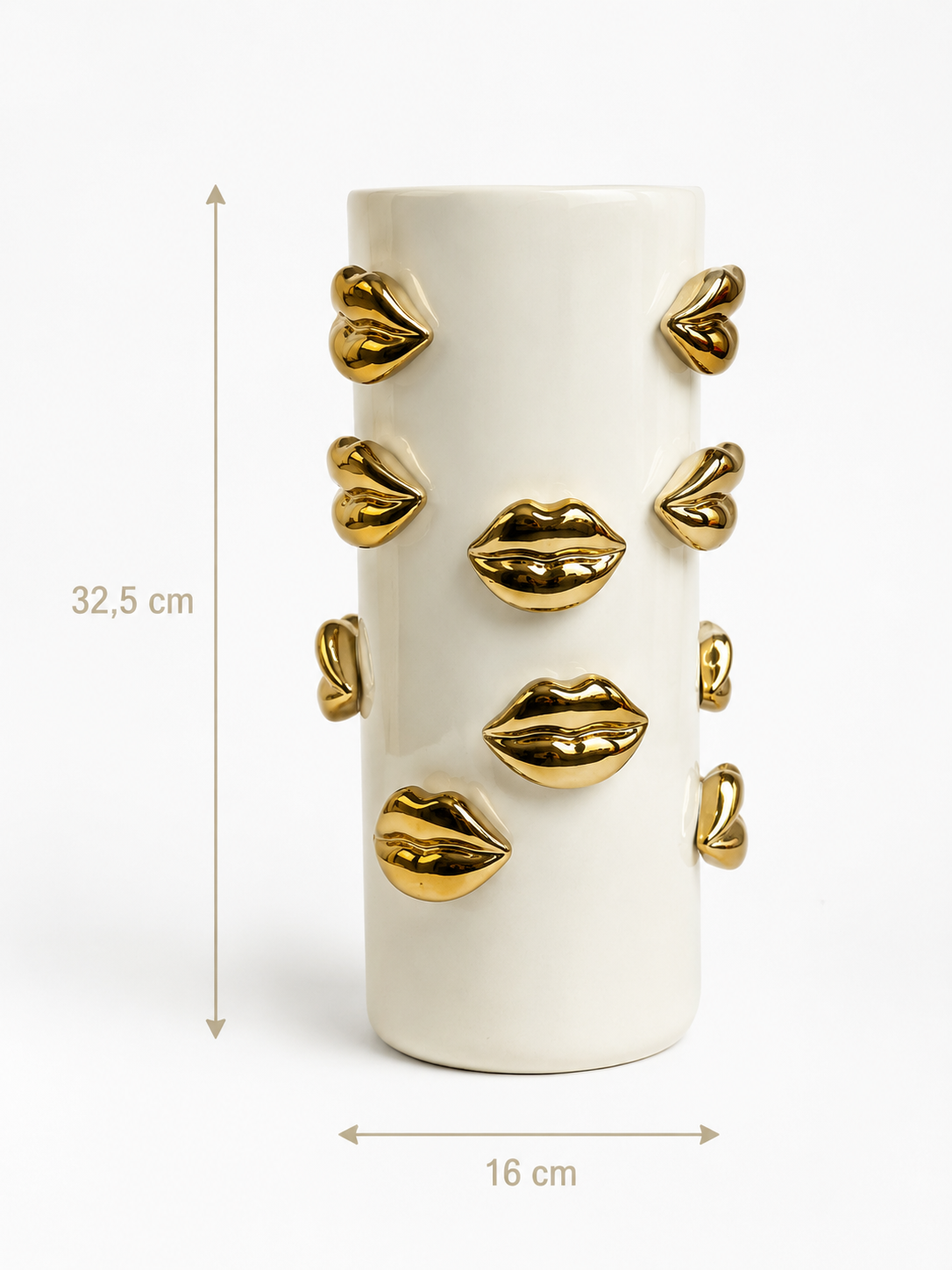 Vaso Decorativo de Cerâmica Branco com Aplicações de Lábios Dourados - Imagem 2