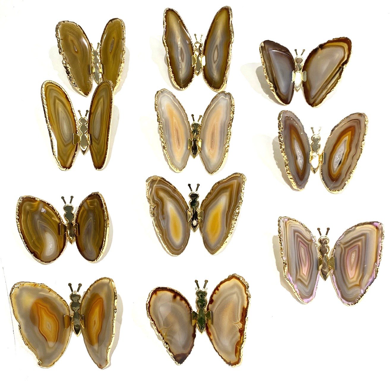 Borboleta Decorativa em Ágata Natural com Borda Dourada | 8 a 11 cm - Imagem 2