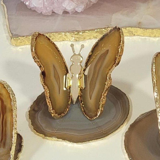 Borboleta Decorativa em Ágata Natural com Borda Dourada | 8 a 11 cm - Imagem 3