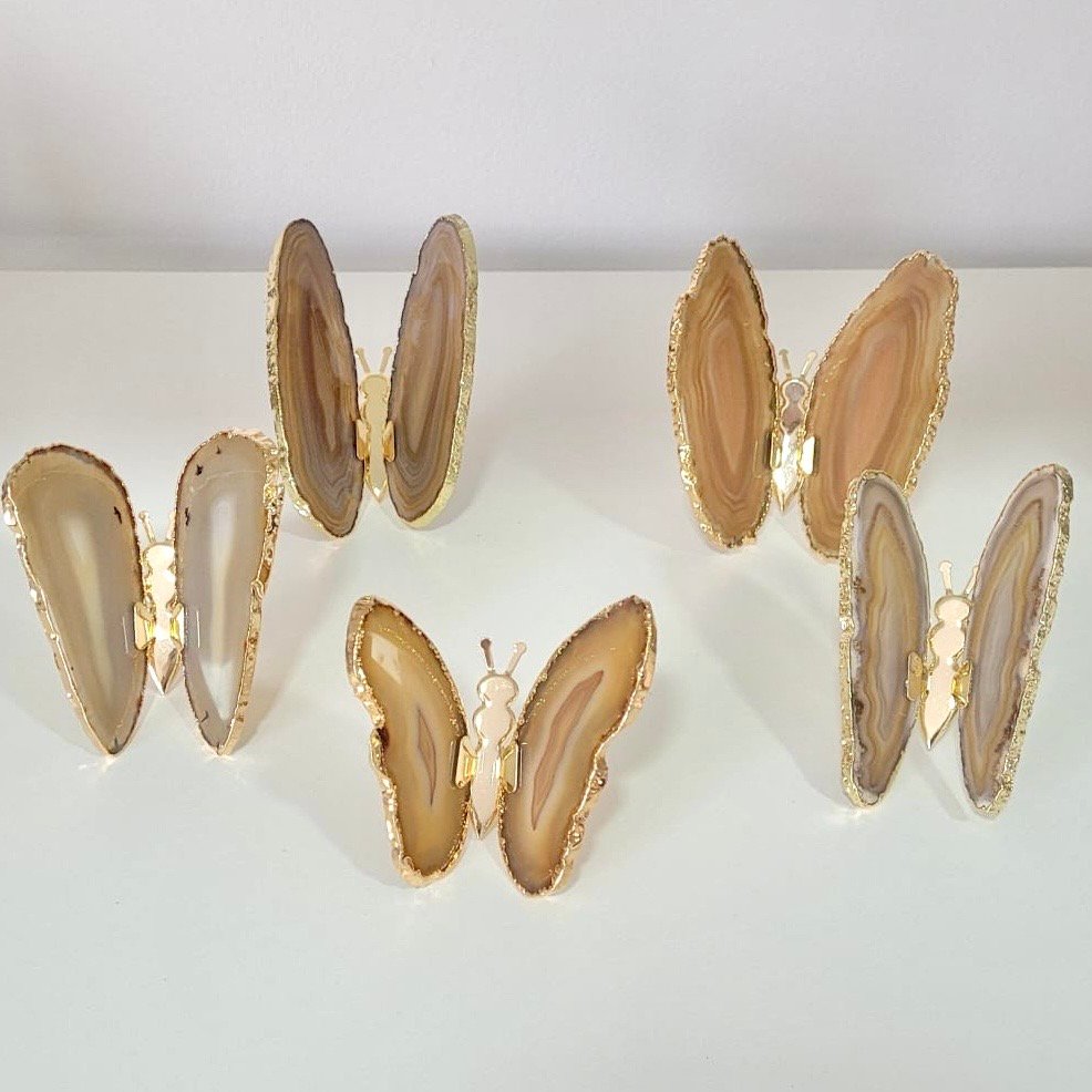 Borboleta Decorativa em Ágata Natural com Borda Dourada | 8 a 11 cm - Imagem 6