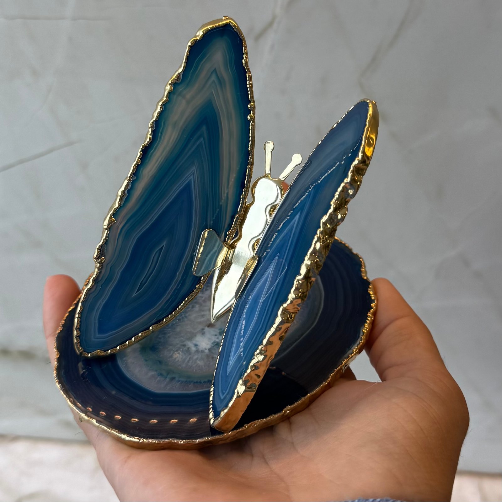 Borboleta Decorativa em Ágata Azul com Borda Dourada | 8 a 11 cm - Imagem 3