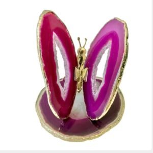 Borboleta Decorativa em Ágata rosa com Borda Dourada | 8 a 11 cm