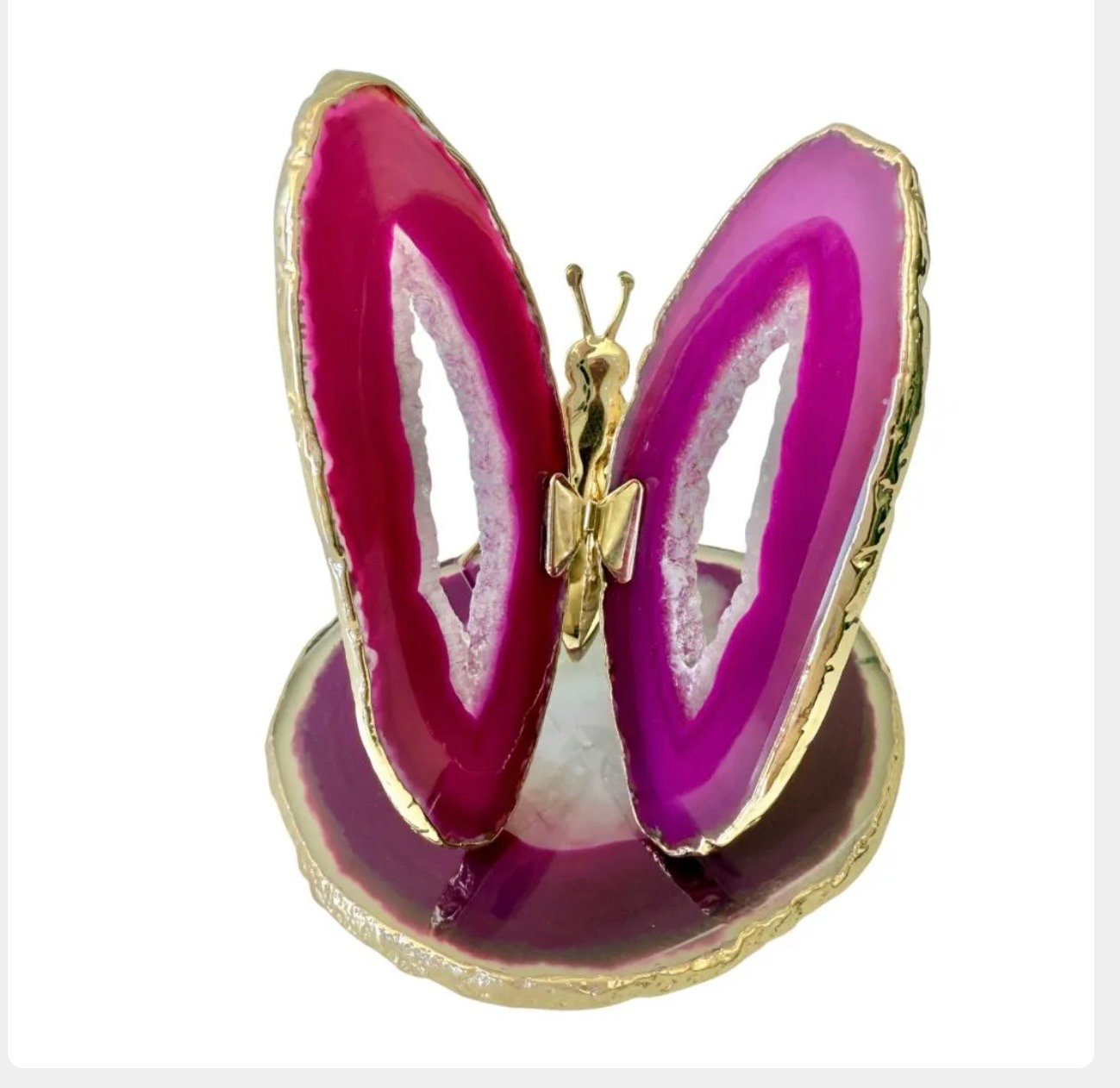 Borboleta Decorativa em Ágata rosa com Borda Dourada | 8 a 11 cm