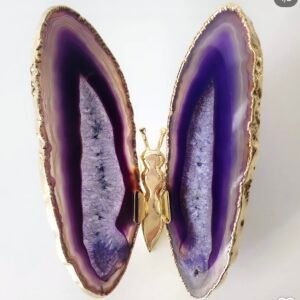 Borboleta Decorativa em Ágata Roxa com Borda Dourada | 8 a 11 cm