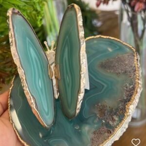 Borboleta Decorativa em Ágata Verde com Borda Dourada | 8 a 11 cm